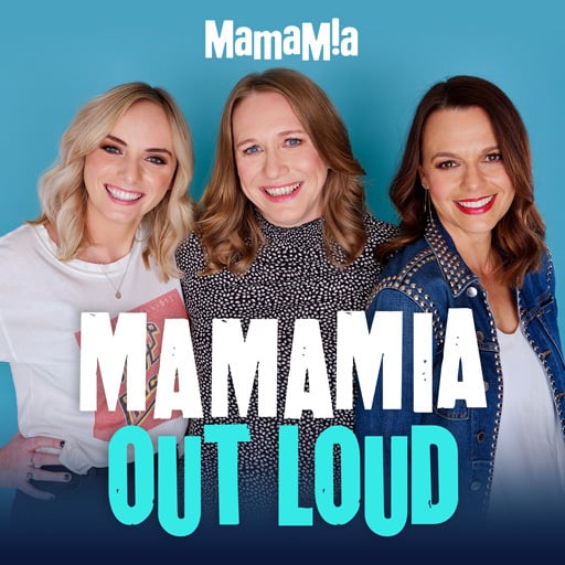 Three women standing behind the words mamamia out loud